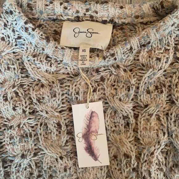 NWT JESSICA SIMPSON‎ BEIGE MULTI-COLOR DOT CHUNKY CABLE KNIT SWEATER XS - Picture 2 of 8